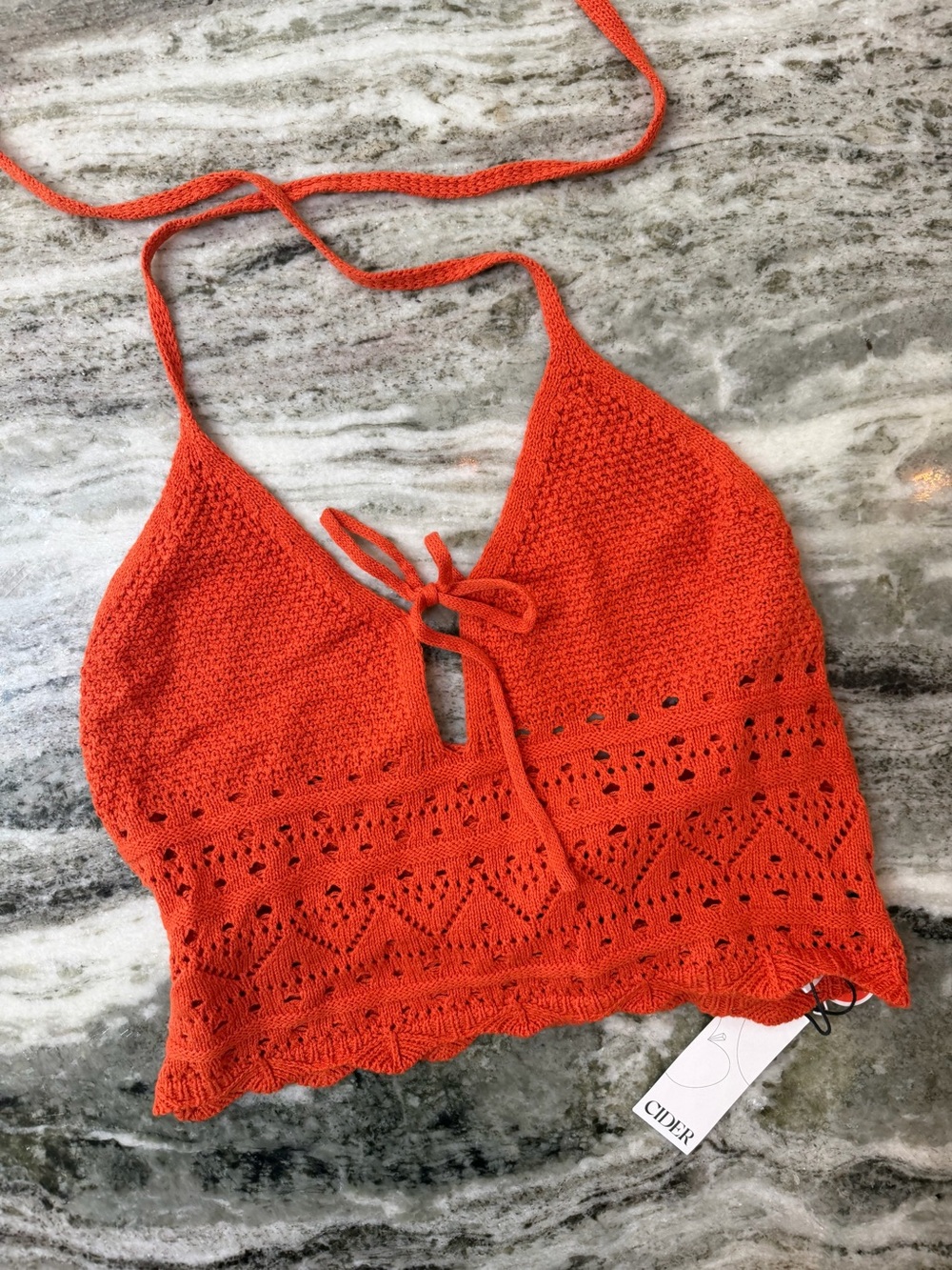 NWT Cider Orange Crochet Halter Crop Top Women’s XL - Picture 4 of 6